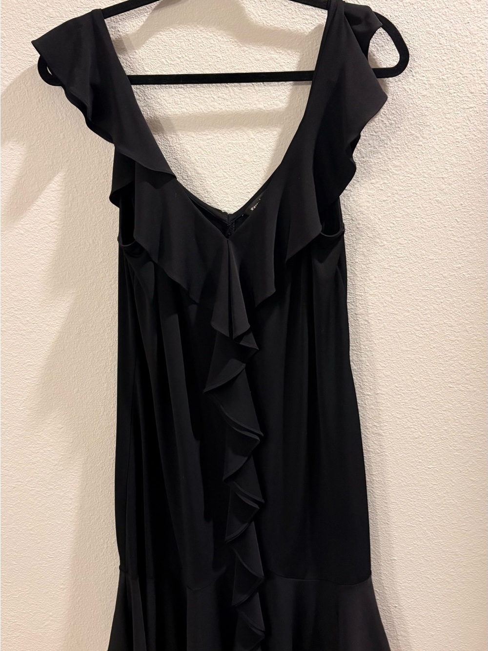 White House Black Market Black Ruffle V-Neck Midi Dress